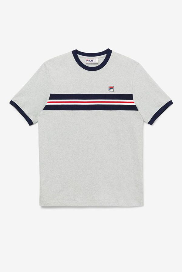 Fila Silver Chest Stripe Men's Tee - Light Grey,NZ 284-70285